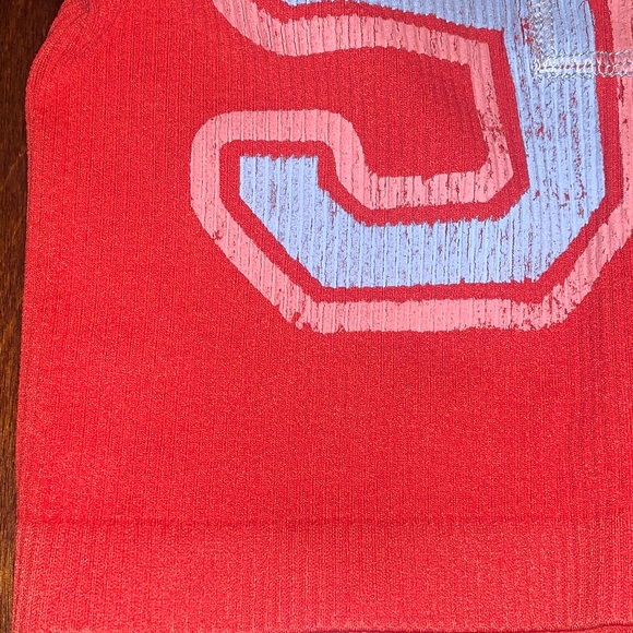 Urban Outfitters Red Crop Top with Blue Trim & #92 - Picture 3 of 9